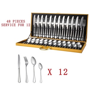 Nouveau <span class=keywords><strong>design</strong></span> 48 pièces coffret cadeau ensemble de <span class=keywords><strong>couverts</strong></span> en acier inoxydable ensemble de <span class=keywords><strong>couverts</strong></span> avec couvercle et boîte de base - Product Image 1
