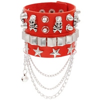 Ensemble de bracelets en cuir à rivets tête de mort style punk, bracelet multi-couches en PU noir avec chaîne métallique et clous étoile, accessoire streetwear gothique