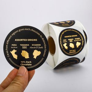 FX Manufacturer Custom Logo Stickers Roll <b>Vinyl</b> Gold Foil Self Adhesive Labels for Chocolate Confectionery Food Packaging - Product Image 2