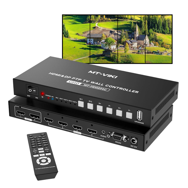 MT-VIKI 4K@60Hz HDMI+DP Video Wall Controller 2X2, Support 90°/ 180° /270° Rotate, Support Resolution UP to 4K@60Hz for 2X2 Mode