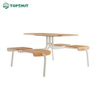 Ensemble table et chaises intégrées acier-bois pour cantine scolaire, cantine du personnel, hôpital et salle à manger industrielle