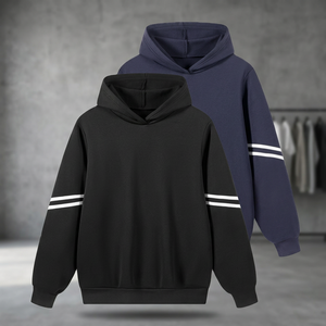Sweat-shirt à capuche zippé pour bébé, décontracté, tricoté, 100 % coton, noir, manches rayées marine, séchage rapide, pour enfants, extérieur - Product Image 2
