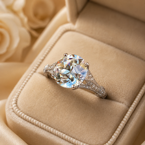 Anello artistico con pietra rotonda per donna, design con intarsi scintillanti, gioielli eleganti e alla moda - Product Image 1
