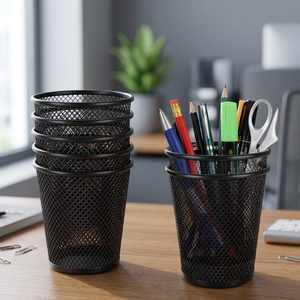 ChengWei ST-01 School & Home Mesh Plastic Round <b>Pen</b> Holder 9X9.8CM Office Desk <b>Organizer</b> for Business Use - Product Image 4