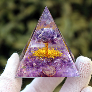 Crystal <b>Tree</b> Pyramid Resin Epoxy Craft Desk Ornament Feng Shui <b>Lighted</b> Gift - Product Image 1