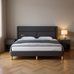 Base de Cama Tapizada Moderna en Gris Oscuro con Cabecera de Tela y Base de Madera, Tamaño Queen - Product Image 2