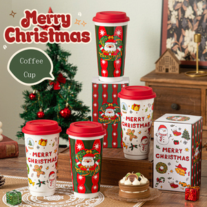 Wholesale Christmas <b>Ceramic</b> Mug Coffee Travel Mug Christmas Tumbler <b>Cup</b> with Silicone Lid - Product Image 1