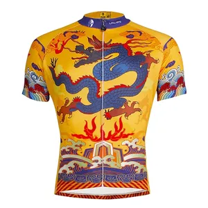 Erkek kısa kollu gömlek altın rengi çin oryantal ejderha dağ bisikleti nefes çabuk kuruyan güneş koruyucu bisiklet giyim