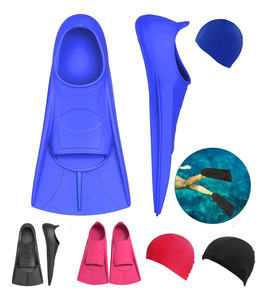 Palmes de natation complètes pour adultes avec bonnets de bain – Couleurs bleu, rouge, noir – Dureté moyenne - Product Image 1
