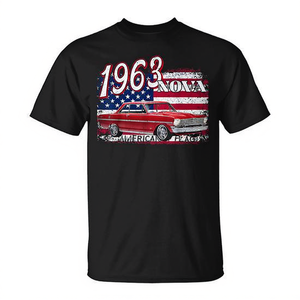 T-shirt avec drapeau américain Nova 1963, design de voiture classique du 4 juillet - Product Image 2