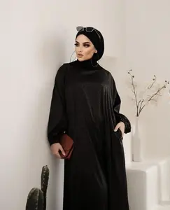 2024 New Acetate Giả Jacquard Chính Thức Màu Đen Abaya Vải Cho Hồi Giáo Phụ Nữ Dresses