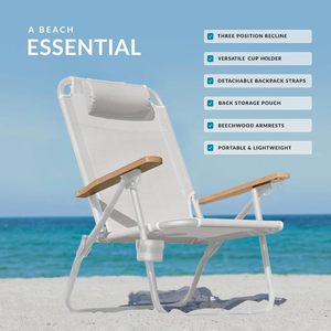 Cao cấp ba lô beechwood armrests ghế bãi biển cho người lớn có thể gập lại và 3 vị trí ngả ghế bãi biển với Ba lô dây đai - Product Image 3