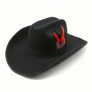Sombrero Vaquero al por Mayor, Sombreros de Vaquero con Plumas Baratos para Hombre, Adulto, Viajes al Aire Libre, Casual, Cuatro Estaciones, Unisex - Product Image 4