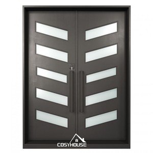 Double portes pivotantes modernes en fer forgé Portes d'entrée extérieures noires pour villa ou maison de luxe - Product Image 3