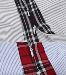 MT2727, venta al por mayor, logotipo personalizado, gráfico, JK, Patchwork, corbata falsa, camisa con cremallera, camisas a rayas para hombres y mujeres - Product Image 2