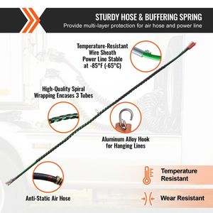 DB Wholesale 12FT Semi Truck Air Lines Kit 3 en 1 ABS Power Line Heavy Duty Vehicle 7-Way Plug Electrical para Trailer Tractor - Product Image 5