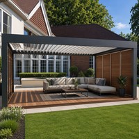 Pérgola Bioclimática Moderna de Aluminio Impermeable de 6x4 con Techo de Láminas para Patio, Terraza y Protección Solar