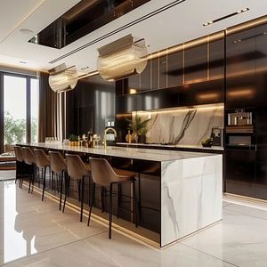 Châu Âu thông minh Modular bếp đảo bảng đá cẩm thạch gỗ kết thúc đúc sẵn MDF lưu trữ chìm tùy chỉnh MDF nhà bếp tủ - Product Image 1