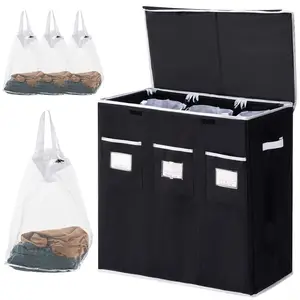 Wholesale Houseware 3 Section 140L Large Laundry Basket With Lid Waterproof Durable