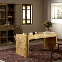 Bureau en bois de burl avec cascade de tiroirs et côtés en dalle, bureau moderne pour bureau à domicile, bureau contemporain en cascade pour maison et hôtel