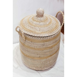 Premium Handwoven Vintage Seagrass Basket For Living Room Laundry <b>Storage</b> Organizer <b>Hamper</b> with Lid - Product Image 5