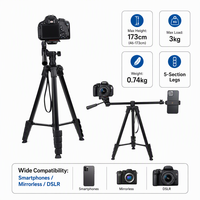 Tripod Perjalanan Ringan 0.74kg Lipat 46cm Penyangga Video untuk Vlog Live Streaming Studio Fotografi DSLR Ponsel