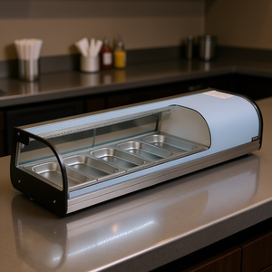 Vitrine à sushi commerciale 1,8 pi³ 5 plateaux, comptoir en verre incurvé, éclairage LED, contrôle numérique de la température - Product Image 2