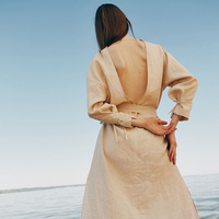 Robe Longue Bohème à Manches Longues et Dos Nu en Coton et Lin, Élégante et de Haute Qualité pour Femme