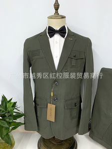 Popular Two-Piece Cotton Casual Solid Top and Pants Set Slim Fit Mens <strong>Suite</strong> - Product Image 2