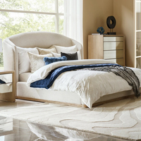 Lit plateforme rembourré en tissu de lin, taille Queen et King, pour chambre d'hôtel, appartement, gîte ou resort – Design moderne