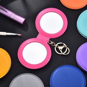 Miroir rond double face en cuir PU personnalisé avec logo imprimé, mini miroir pliable de poche portable de 8 cm, porte-clés pour usage domestique - Product Image 4