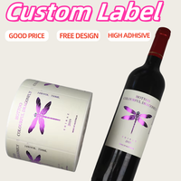 Etiquetas de botella de vino tinto impermeables con protección UV en relieve de lámina de oro púrpura personalizadas, adhesivo fuerte, cervezas y bebidas