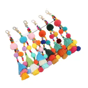 High quality Handmade pom pom tassel with bead for decoration