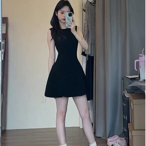 Black Strapless Fitted Waist Summer Dress For Women Casual Daily Wear Simple Solid Color Little Black Dress Short Skirt - Product Image 3