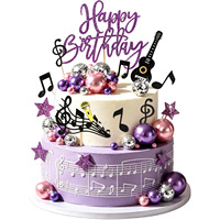 Set de Decoración para Pastel con Temática Musical Morada, Llave de Sol Brillante, Nota de Guitarra, Bola de Discoteca, Estrella, Artículos para Fiestas de Cumpleaños de Niñas