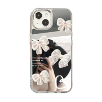 Coque de téléphone rose style anglais Girlheart avec nœud, compatible iPhone 15 16 17 Air, électroplaquée, protection miroir trois-en-un