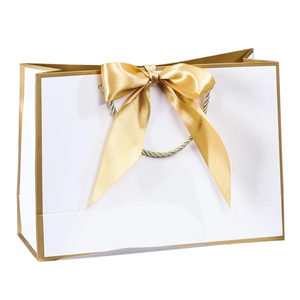 Luxury White Golden Taping Custom Big Large Paper 44*15*33cm Folding Cardboard Bags For Shopping