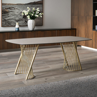 Usine chinoise vend personnalisé moderne léger luxe pieds en métal céramique table de table en verre trempé meubles de salle à manger 6 places