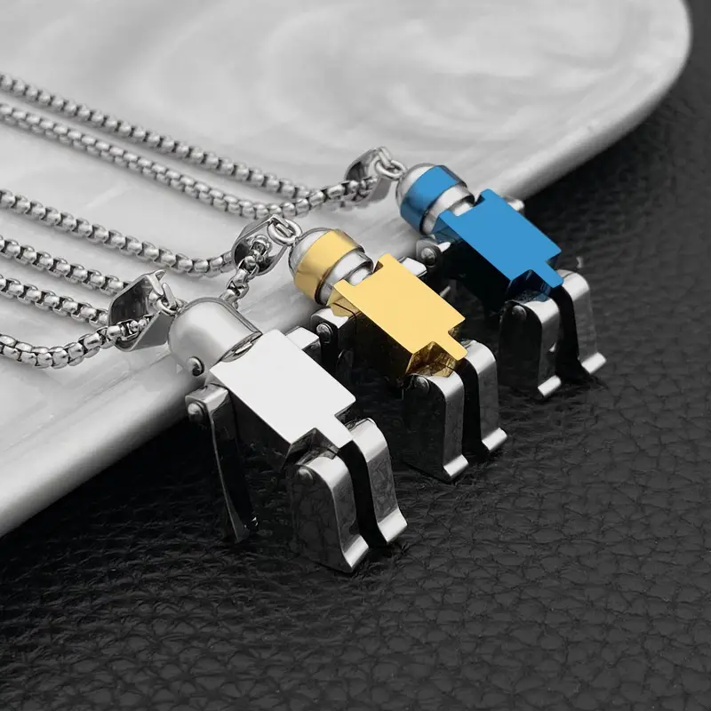 Personalized Trendy Bot Pendant Stainless Steel Charm Movable Robot Pendant Necklace Chunky Chain Necklace For Women Men