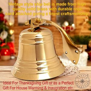 ALFA NAUTICAL Polished Brass Bell Marine Nautical Coastal Design Metal Handicraft <b>Wall</b> Mounted Hanging Ship Bell Indoor Outdoor - Product Image 2