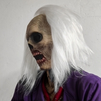 Masque intégral en latex de zombie aux cheveux blancs - Costume amusant et drôle pour Halloween, masque de zombie moelleux et confortable pour adultes