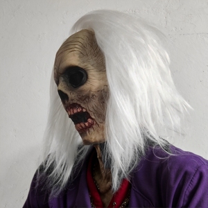Masque intégral en latex de zombie aux cheveux blancs - Costume amusant et drôle pour Halloween, masque de zombie moelleux et confortable pour adultes - Product Image 5