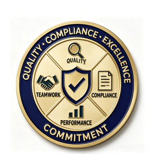 Gold-Plated Brass Medal With Quality Compliance Excellence Theme Die Struck Circular Business Gift - Product Image 3