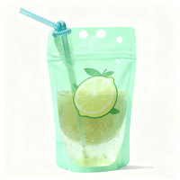 Support refermable transparent Uo pochettes pour boissons imprimé personnalisé sac en plastique transparent réutilisable pour boire pochette pour boissons