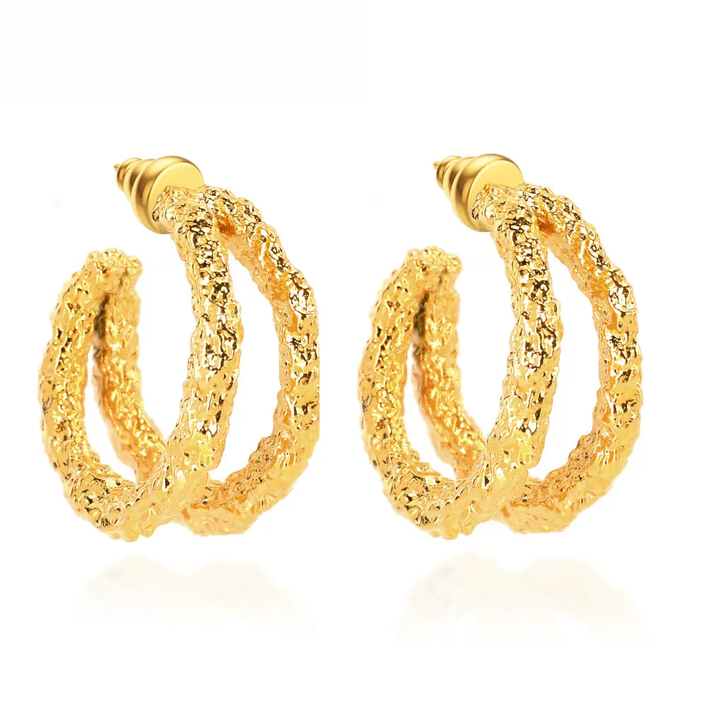 Boucles d'oreilles ovales à Double ligne, bijoux de style texture rugueuse, en forme cerceau personnalisé avec le nom