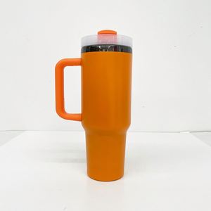 Custom LogoBulk Stainless Steel Powder Coated Orange Pumpkin H2.0 40oz <b>Mirror</b> Black Plated Blank Halloween Tumbler with Lids - Product Image 2