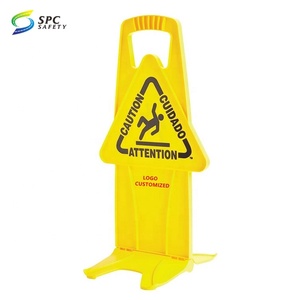 Cône de signalisation de sécurité imprimable en plastique jaune, à quatre faces, en forme de pyramide carrée, antidérapant, pour avertissement de sol mouillé, avec panneau d'affichage supérieur - Product Image 6