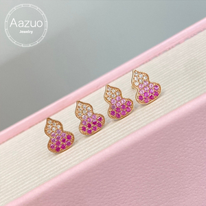 อาซูโอ 18K ทองคำแท้สีเหลืองธรรมชาติ ประดับด้วยพลอยสีชมพูและเพชร ต่างหูทรงน้ำเต้าขนาดเล็ก ของขวัญสำหรับเด็กผู้หญิงและเด็กๆ ในงานวันเกิด - Product Image 1