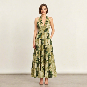 Robe longue sans manches à imprimé africain pour femme, col en V, à volants, élégante, florale, décontractée, pour l'été et la plage - Product Image 3