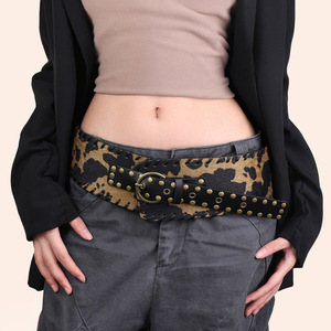Nouvelle <span class=keywords><strong>ceinture</strong></span> large vintage tendance pour <span class=keywords><strong>femme</strong></span>, style streetwear, avec rivets et boucle ardillon en alliage, accessoire de mode de luxe pour festival de musique - Product Image 2